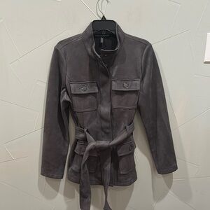 White House Black Market Gray Utility Jacket with Belted Waist